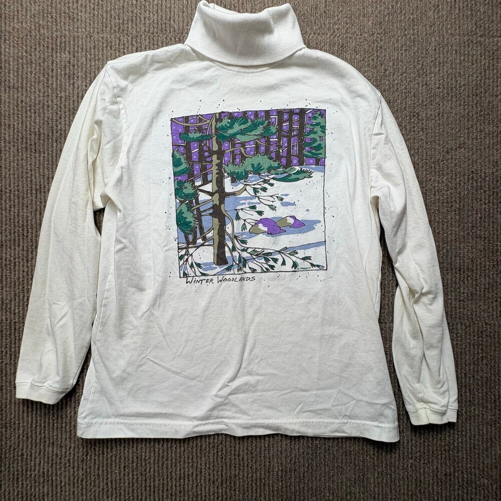 Vintage 90’s LL Bean Winter Woodlands Graphic Long Sleeve Turtleneck